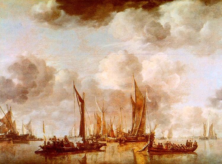 Jan van de Cappelle A Dutch Yacht and Many Small Vessels at Anchor Spain oil painting art